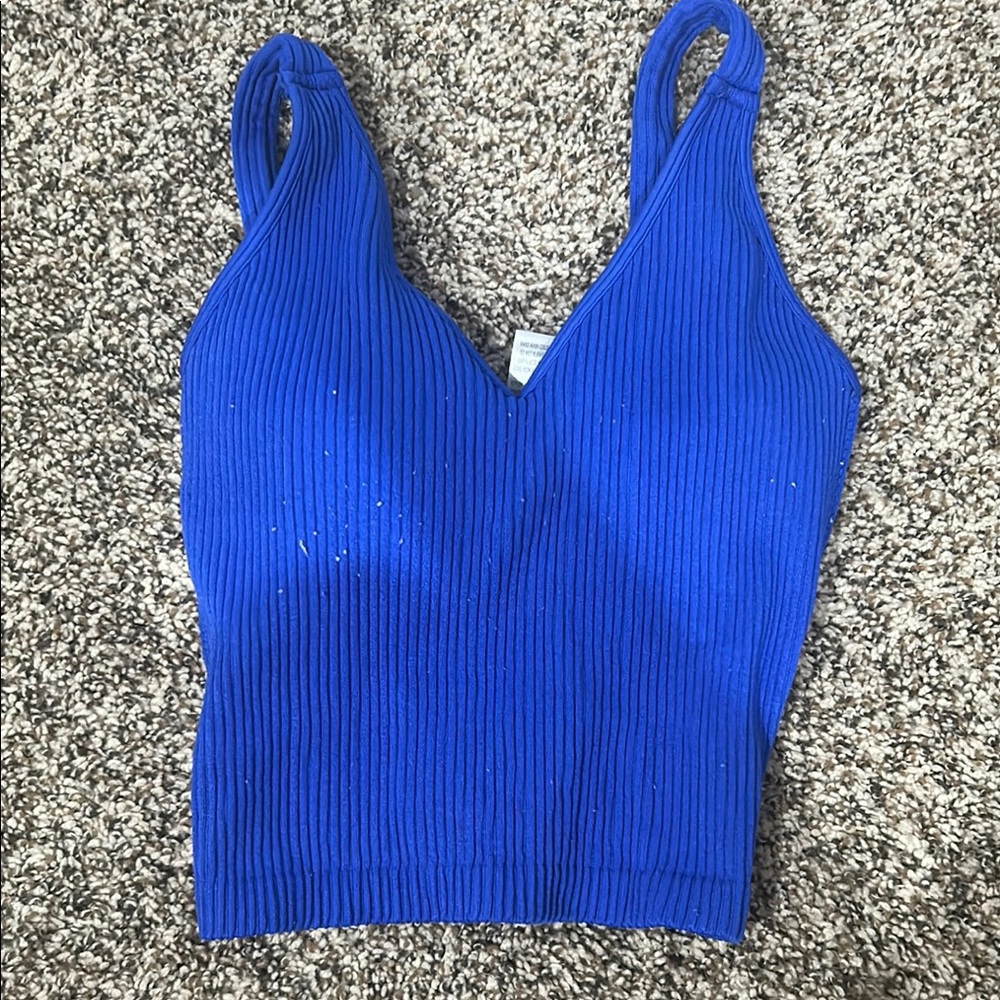 Blue Ribbed Women's Top
